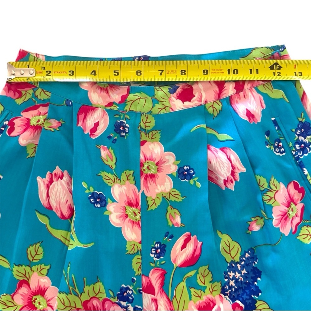Vintage Adrienne Vittadini 100% Silk Floral Pants Size 6 Turquoise Blue Pleated - Picture 5 of 9